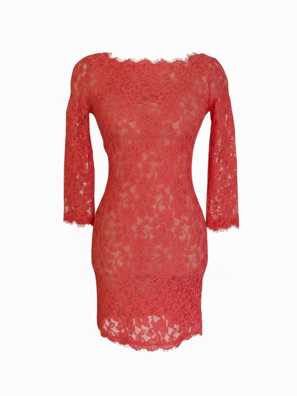 Diane Von Furstenberg Zarita Pink Grapefruit Lace Long-Sleeve Sheath Dress